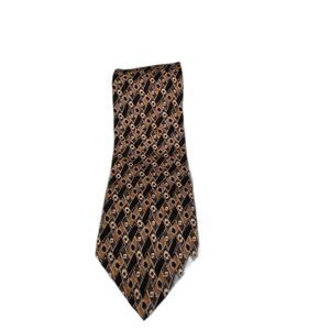 Andrew Fezza necktie features a geometric pattern.